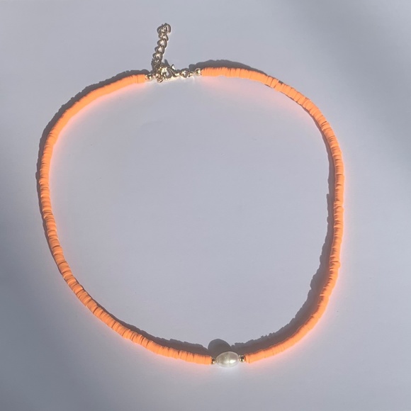 Bright Orange Handmade Pearl Necklace Summer - Picture 2 of 3